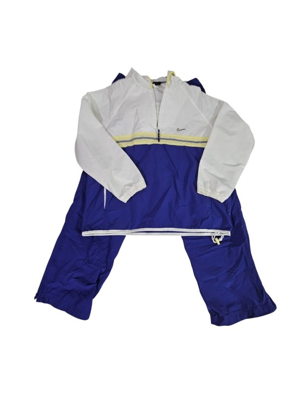 Nike Vintage 90s Y2K Windbreaker Tracksuit White & Blue L 12-14 Hooded Nylon